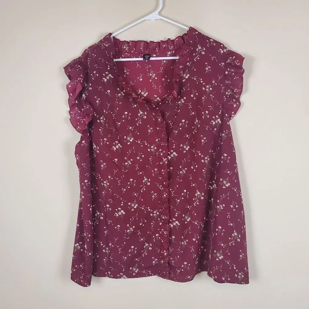 Shein Curve Burgandy Floral Blouse Size 4x